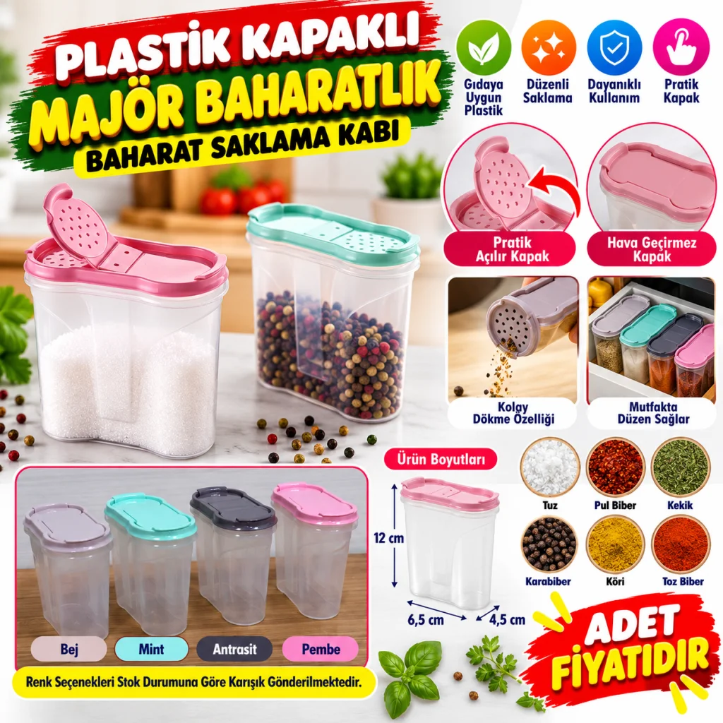 Plastik Kapaklı Majör Baharatlık Baharat Saklama Kutusu Kabı (adet fiyatıdır)