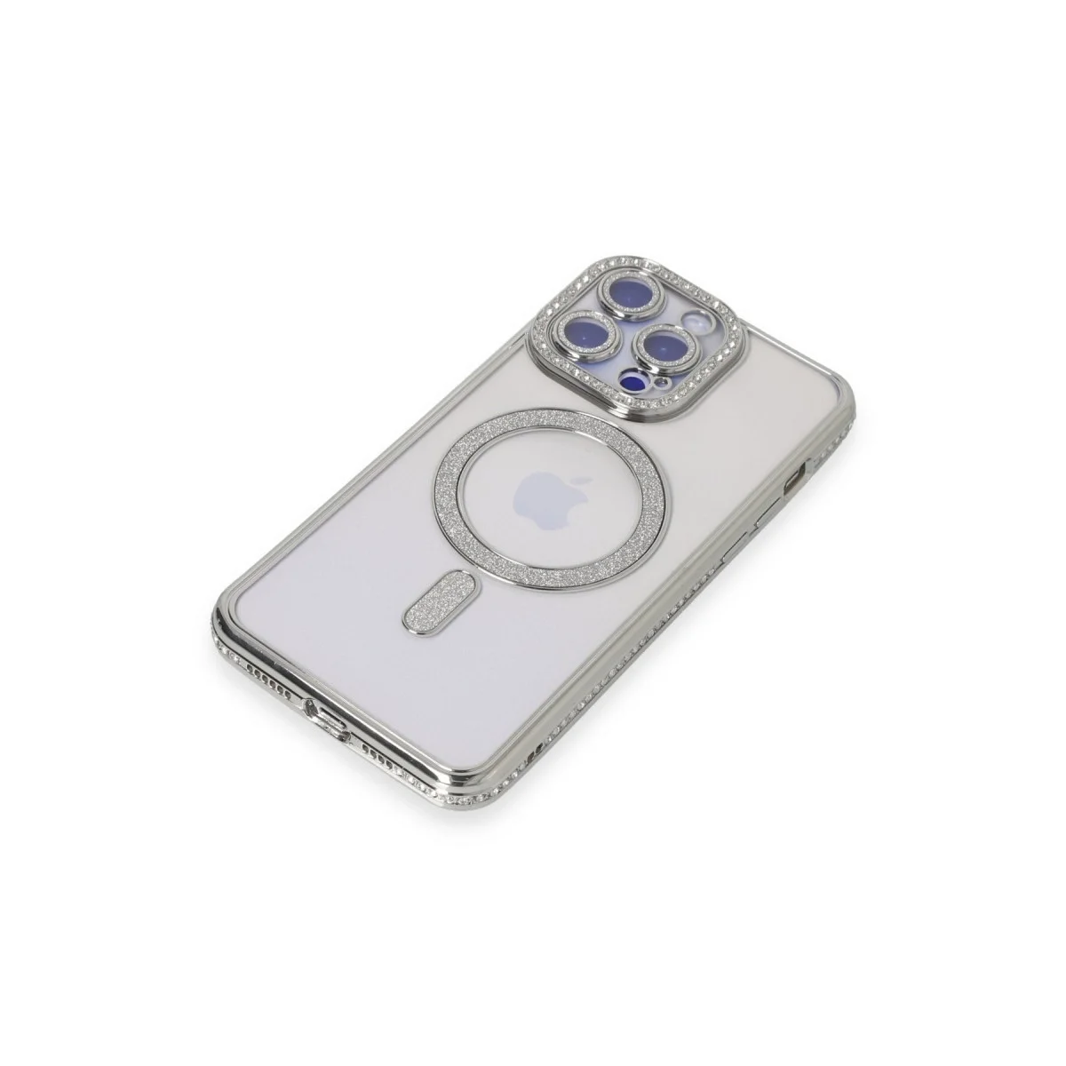 Apple İphone 15 Pro Kılıf Joke Simli Magneticsafe Kılıf - Gümüş görsel 3