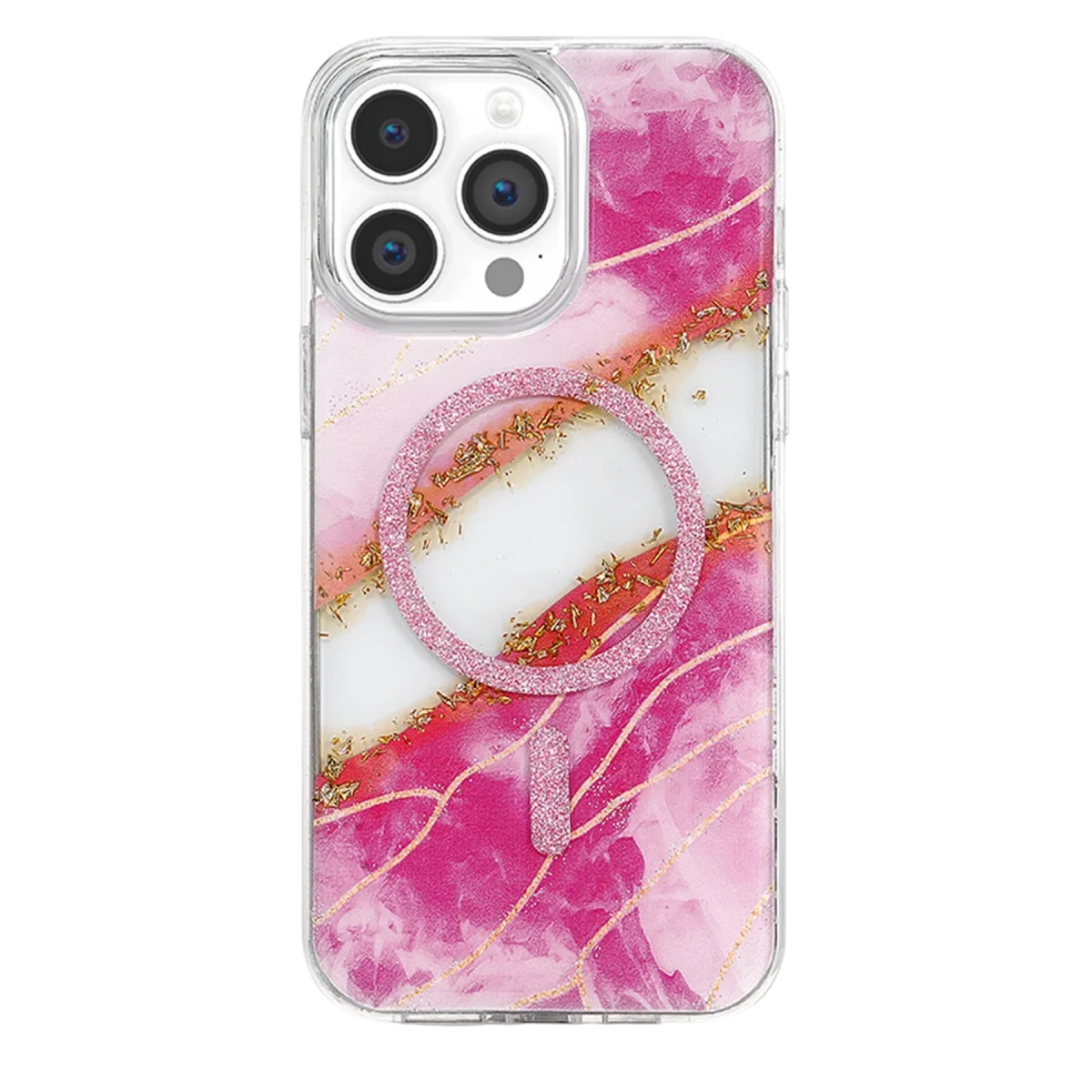 Onegif Apple İphone 14 Pro Max Lotus Simli Magsafe Kapak - Pembe görsel 3