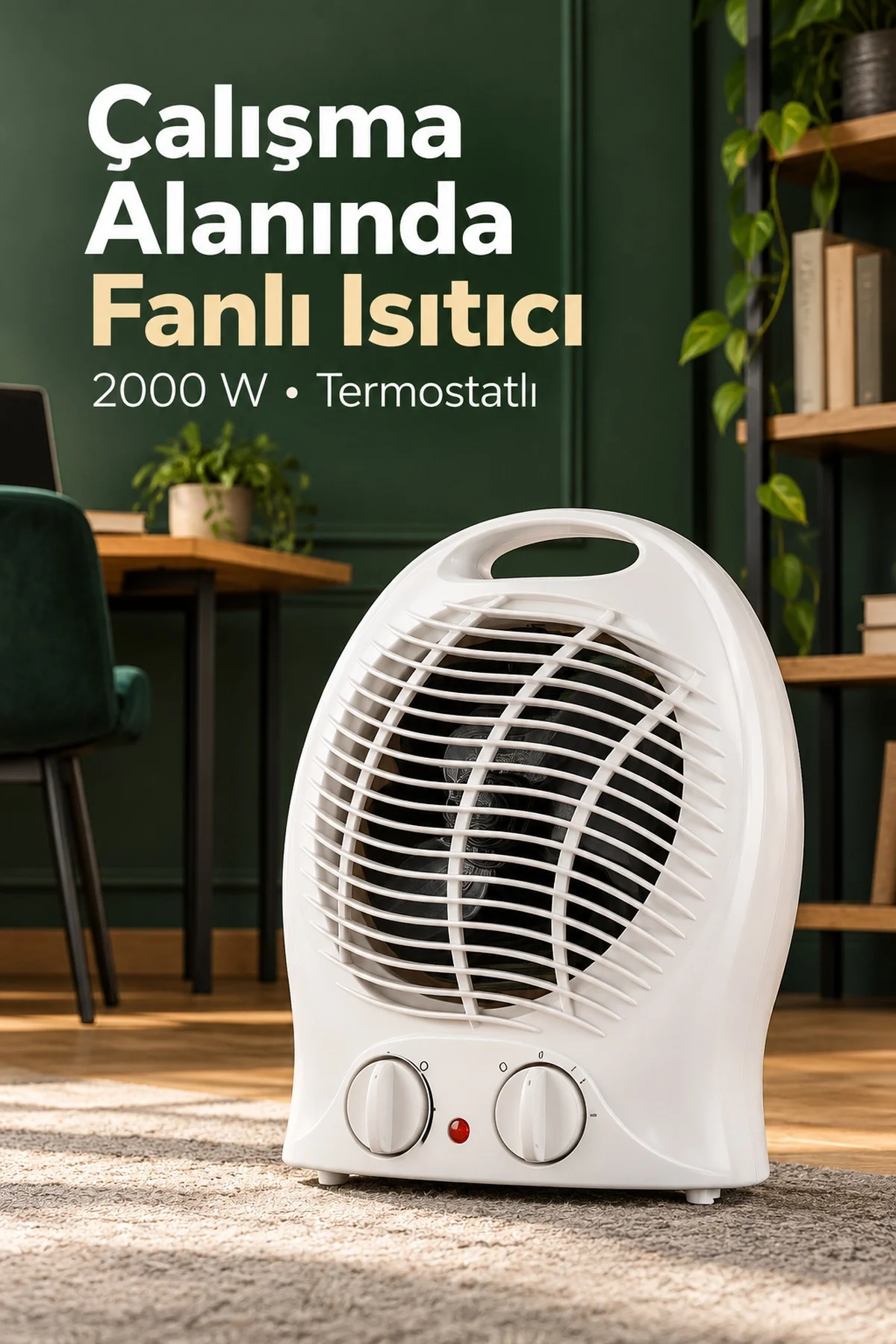 Çift Döner Düğmeli Termostatlı Beyaz Fanlı Isıtıcı görsel 2