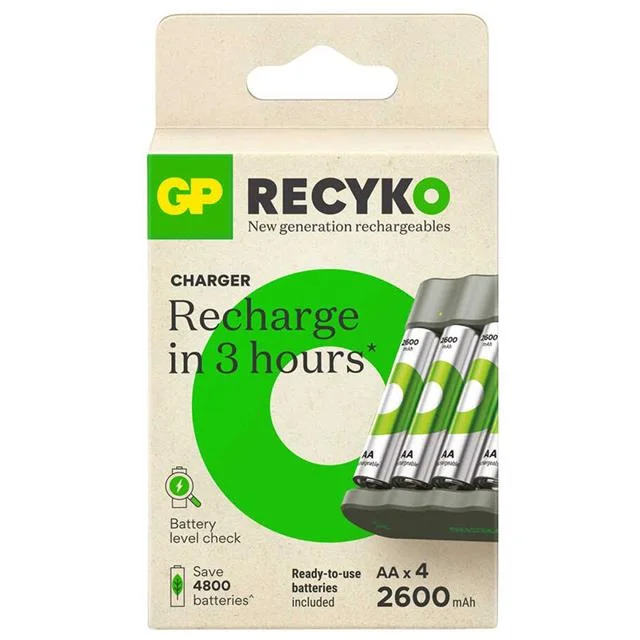 Gp Recyko B441 4*2600 mAh R6 AA Pilli Şarj Cihazı (B441/270HCER21-2GTLB4) görsel 2