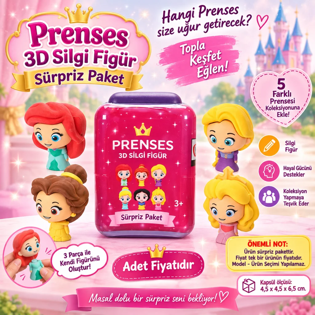 Princess Puzzle Palz 3D Silgi Figür Sürpriz Paket