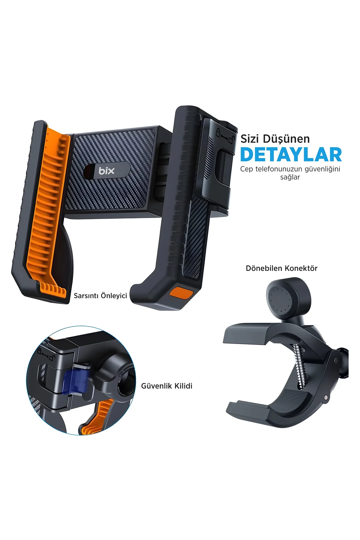 Gidon Bağlantılı Bisiklet Motosiklet için Esnek ABS 4-7.8″ inç Telefon Tutucu 360° Dönebilen Tasarım görsel 7