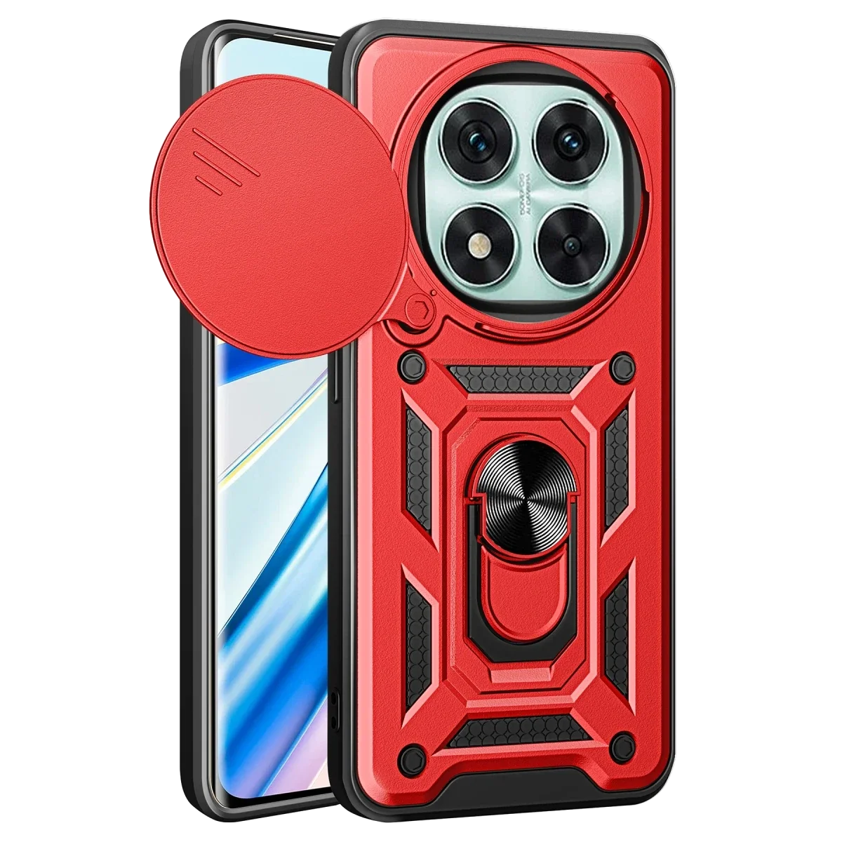 Xiaomi Redmi Note 14 Pro 5G Kılıf Pars Lens Yüzüklü Silikon - Kırmızı