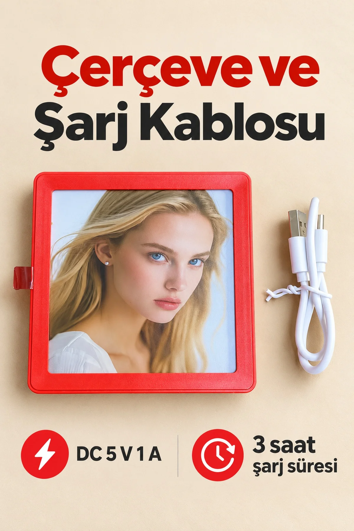 Müzikli Fotoğraf Çerçevesi Şarj Kablolu Masaüstü Kullanım görsel 6