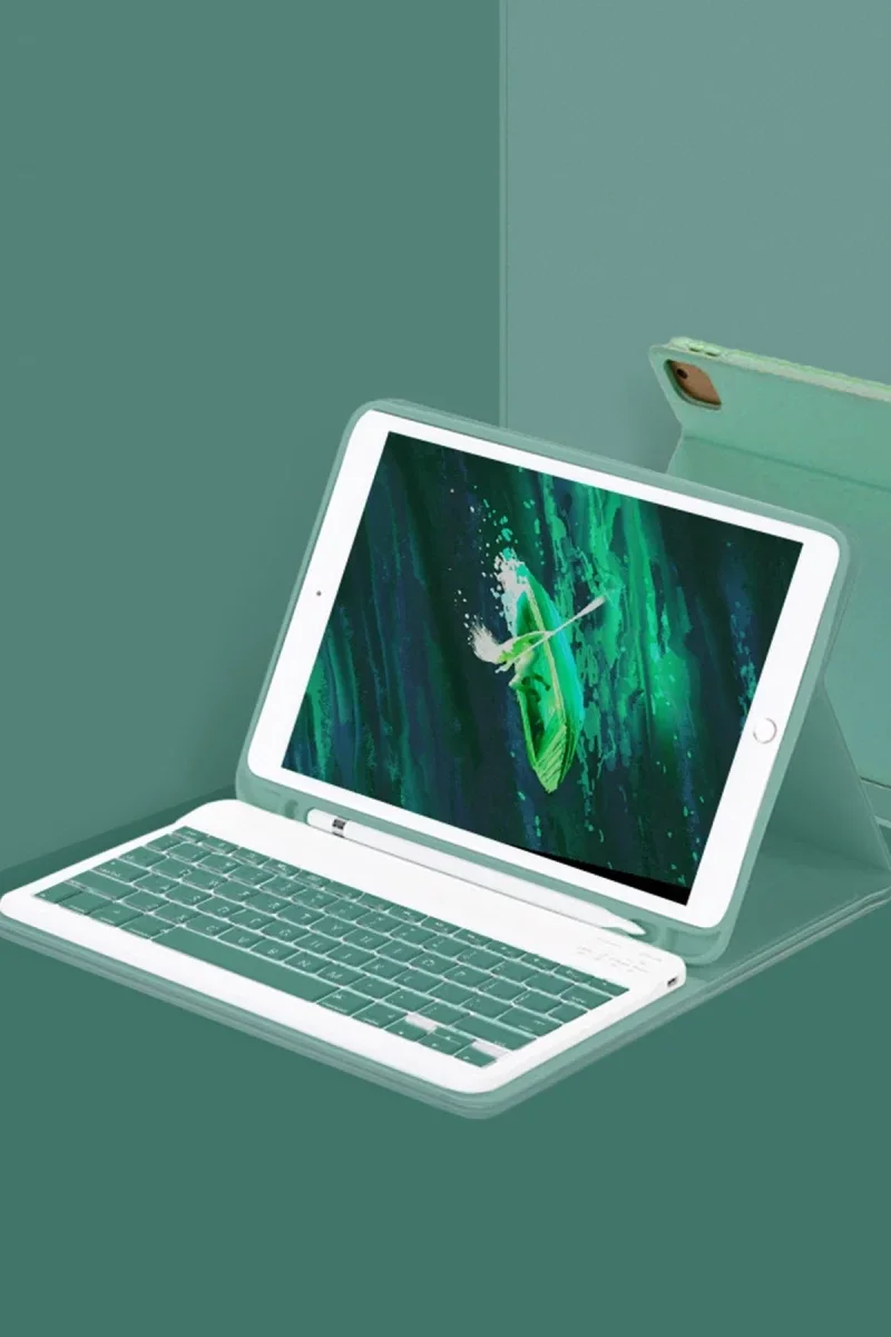 Apple iPad Pro 12.9 (2024) Kılıf KC01 Smart Klavyeli Tablet Kılıfı - Koyu Yeşil