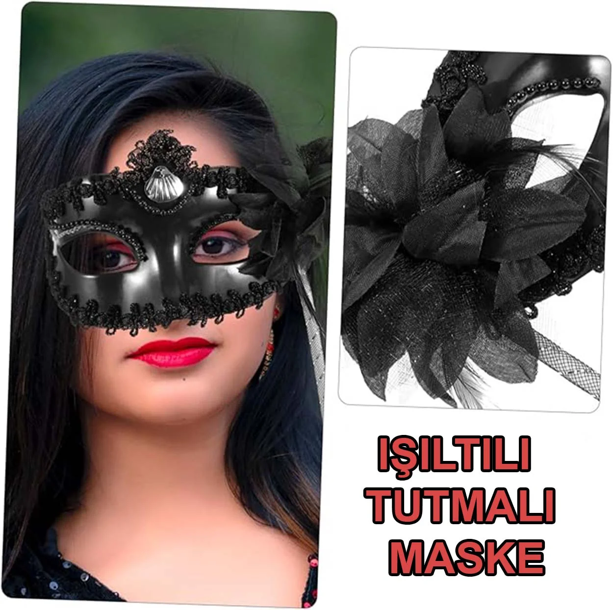 Siyah Işıltılı Tutmalı Fotoğraf Çekimi Maskesi 18x29 cm görsel 5