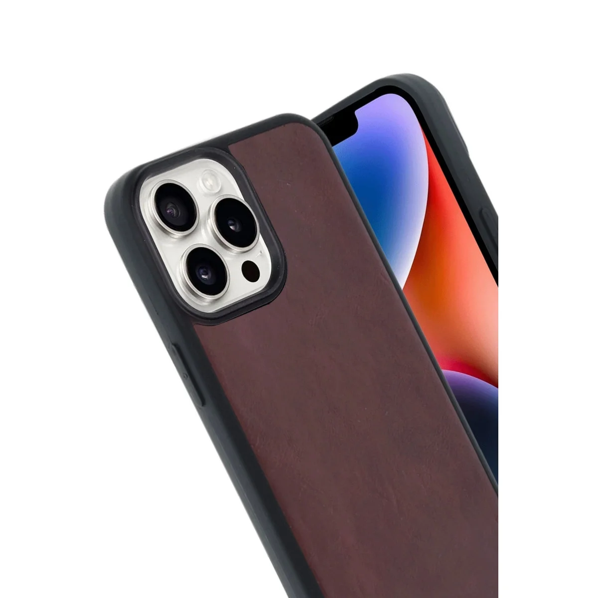 Apple İphone 14 Pro Max Kılıf Aras Deri Kapak - Bordo görsel 2