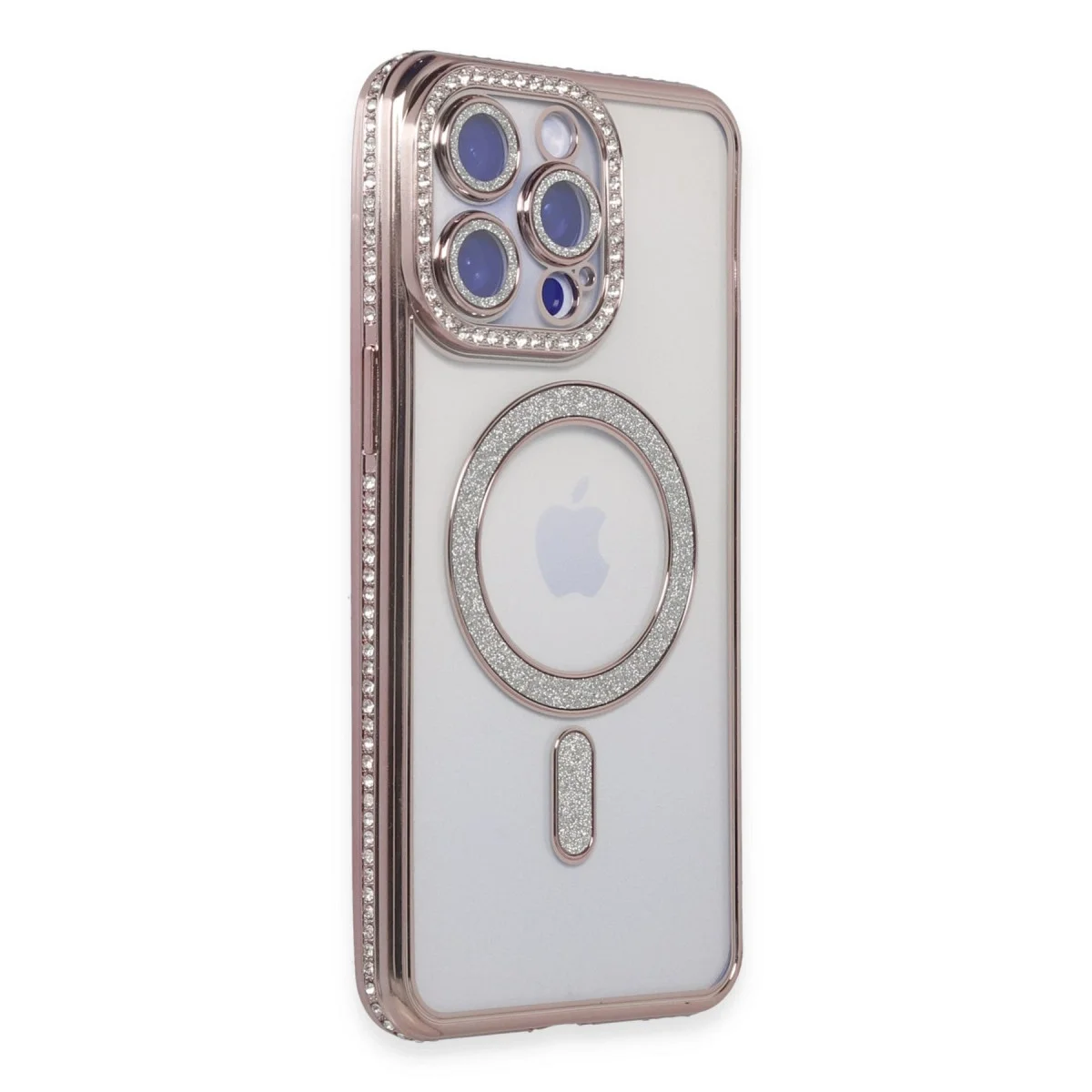 Apple İphone 15 Pro Kılıf Joke Simli Magneticsafe Kılıf - Pembe