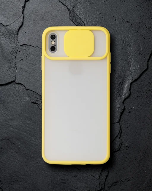 Apple İphone X Kılıf Palm Buzlu Kamera Sürgülü Silikon - Sarı
