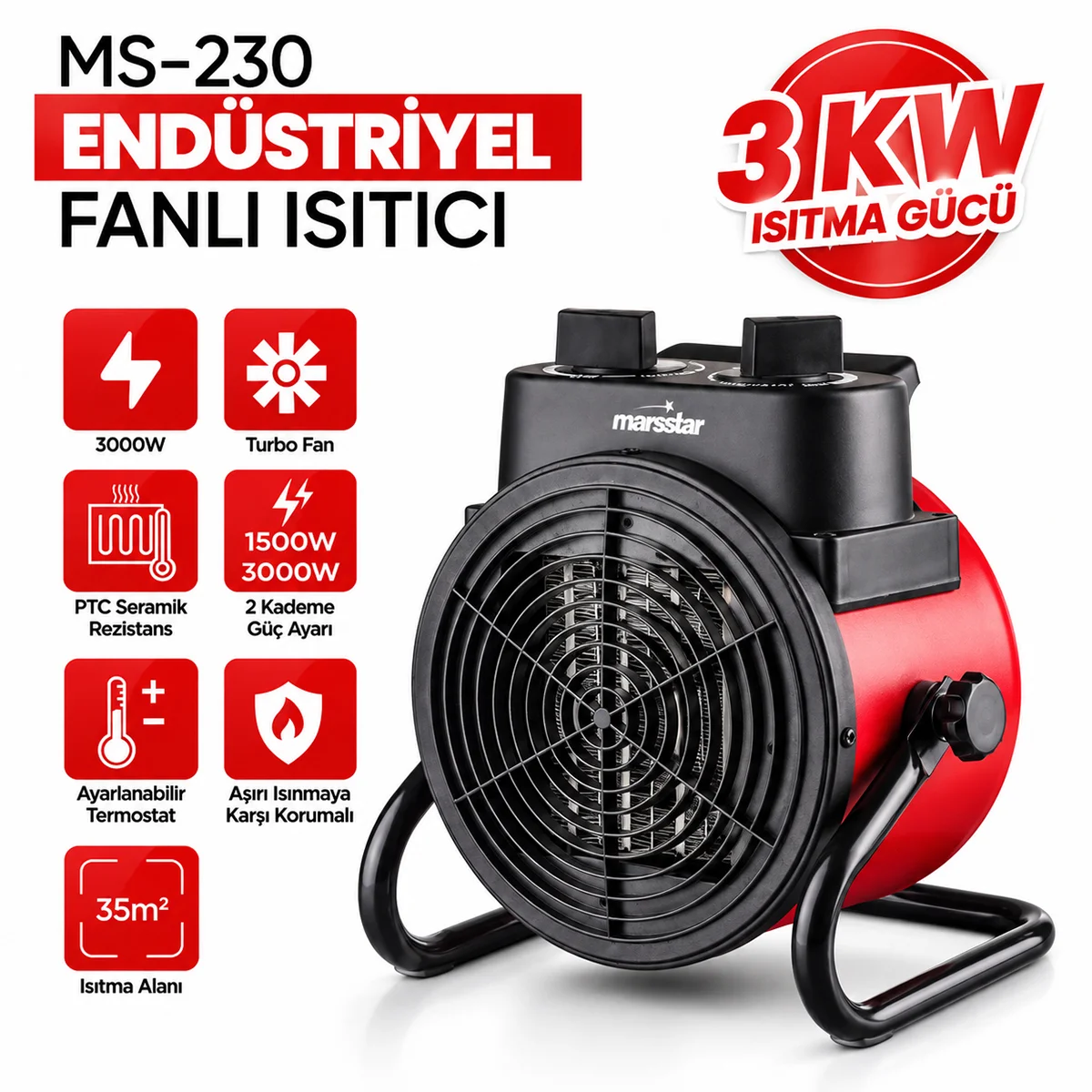 PTC seramik rezistanslı fanlı elektrikli ısıtıcı görsel 2