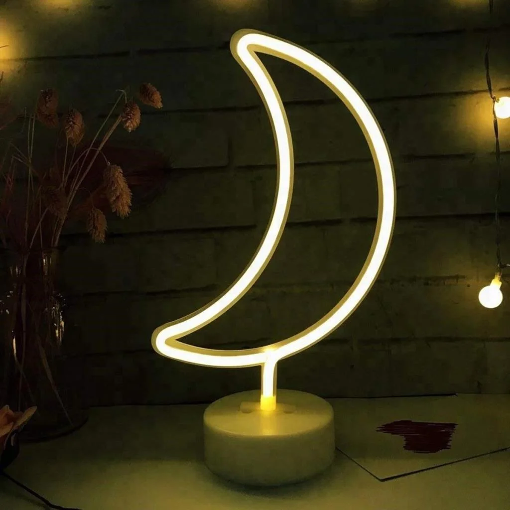Dekoratif Pilli Ay Tasarımlı 3D Neon Led Masa Ve Gece Lambası görsel 5