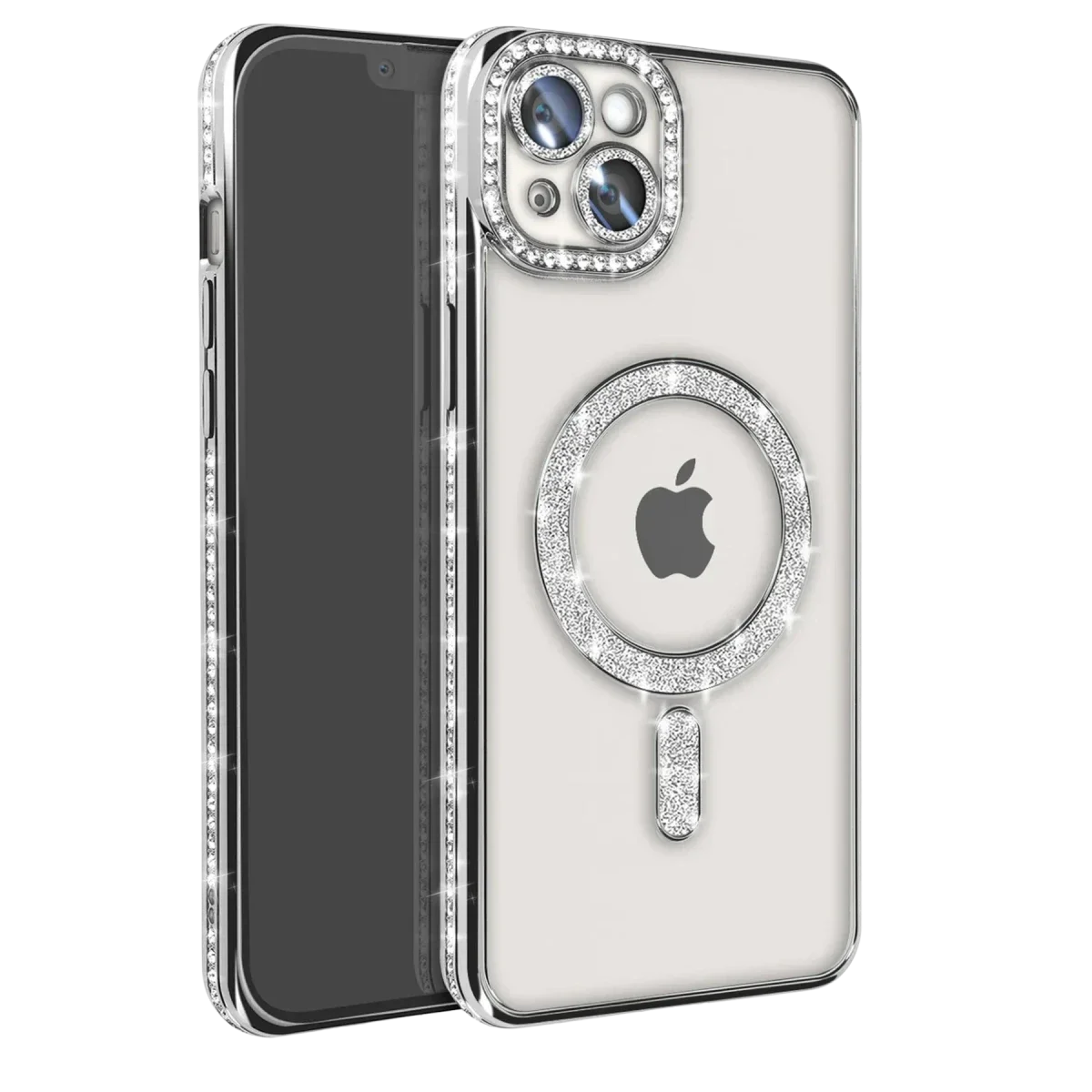 Apple iPhone 15 Kılıf Joke Simli Magneticsafe Kılıf - Gümüş