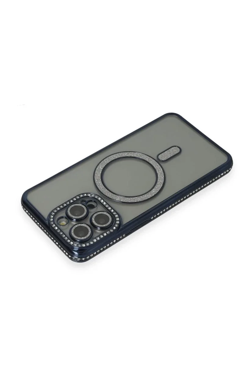 Apple iPhone 14 Pro Kılıf Joke Simli Magneticsafe Kılıf - Lacivert görsel 2