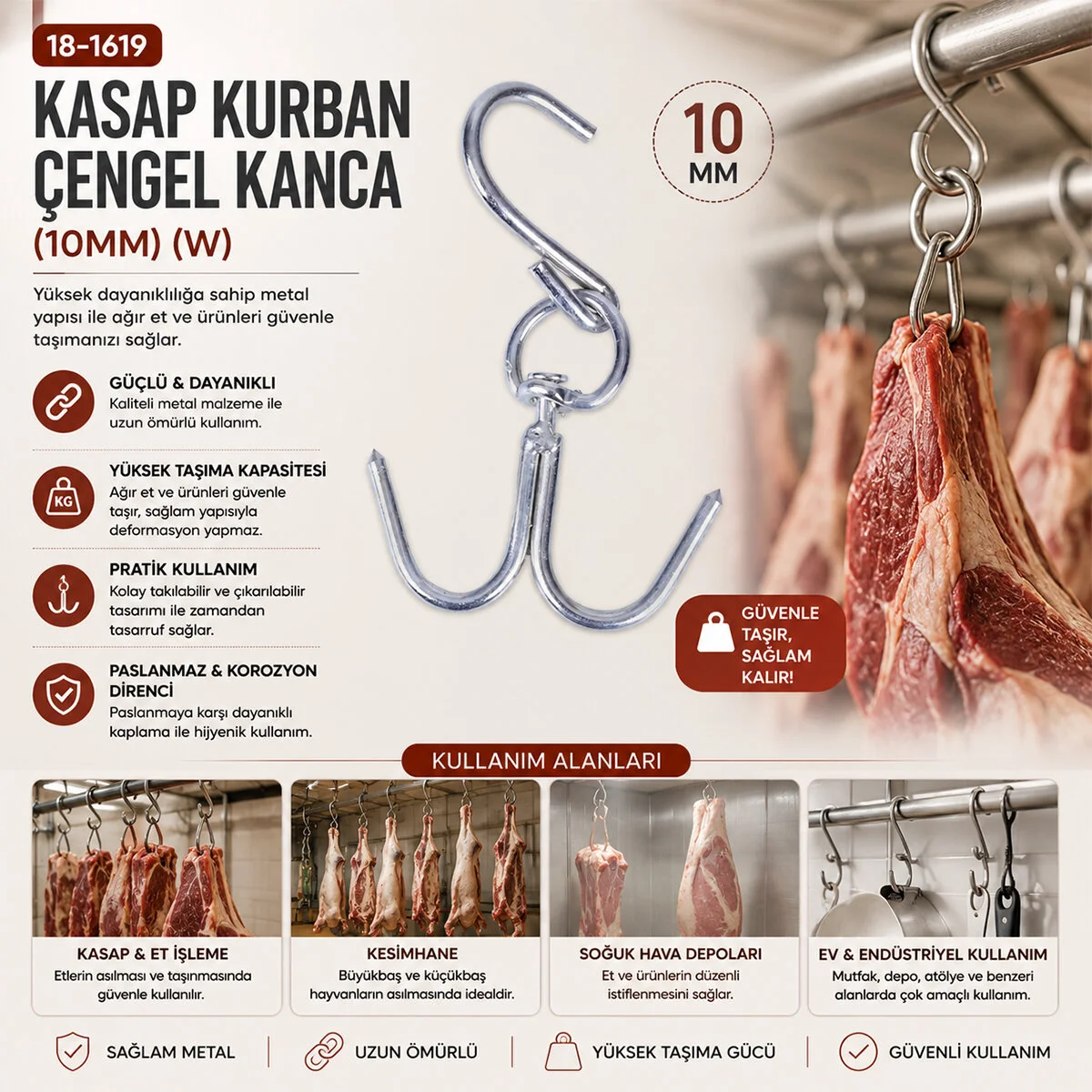 10 Adet 10MM W Kasap Kurban Çengel Kanca görsel 2