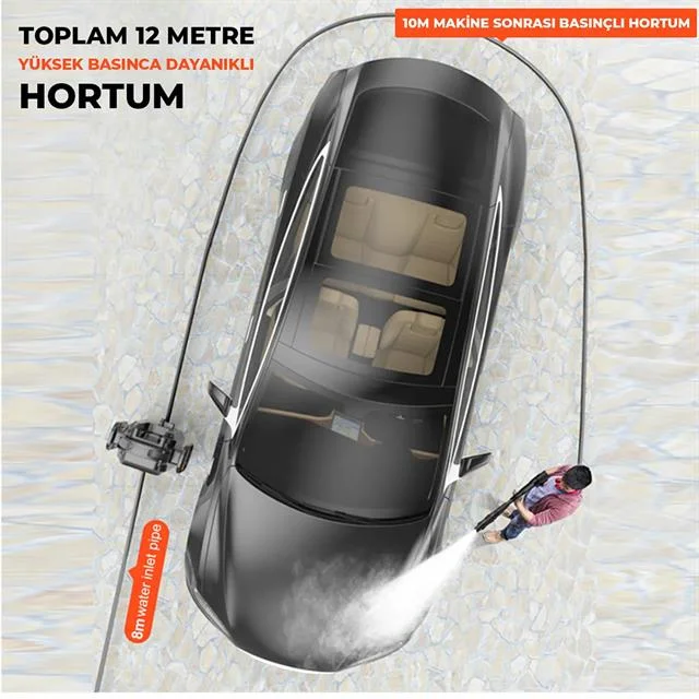 PM-24688 Pratik Yüksek Basınçlı Araç Yıkama Makinesi 13 Litre 80 Bar 30.000mah 350 Watt görsel 4