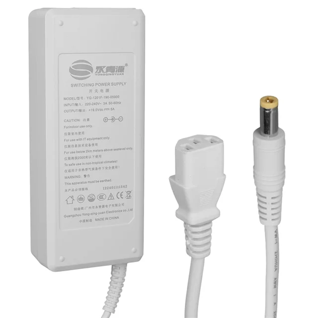 YQ-1201F-190-05000 Beyaz 19 Volt 4.7 Amper 5.5*2.5 Mm Uçlu Plastik Kasa Masaüstü Tip Adaptör