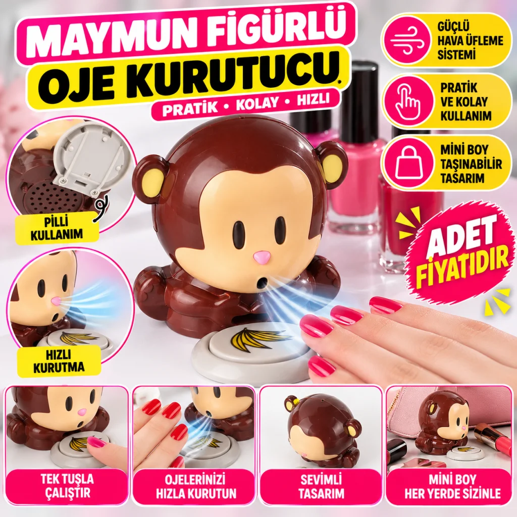Maymun Figürlü Hava Üfleyen Pratik Kolay Hızlı Oje Kurutucu (adet fiyatıdır)