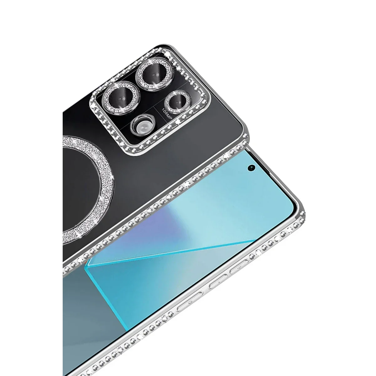 Xiaomi Redmi Note 13 Pro 4G Joke Simli Magneticsafe Kılıf - Gümüş görsel 2