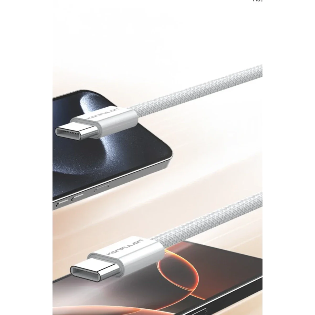 Konfulon DC130 2M 60W Type-C to Type-C Örgülü Hızlı Şarj Kablosu - Beyaz görsel 4