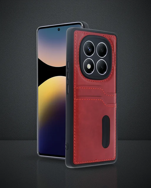 Xiaomi Redmi Note 14 Pro 4g Kılıf Sara Kartvizitli Deri Kılıf - Kırmızı