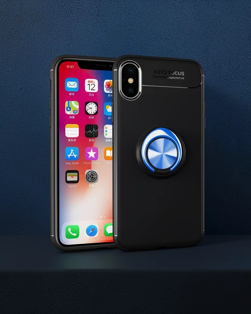 Apple İphone Xs Max Kılıf Range Yüzüklü Silikon - Siyah-mavi