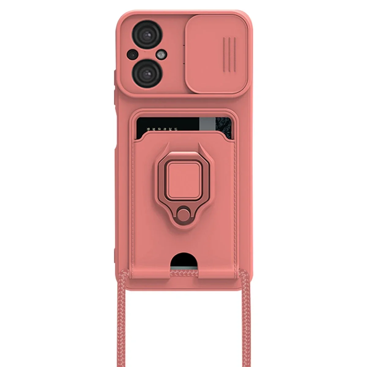 Xiaomi Poco M5 Kılıf Zuma Kartvizitli Yüzüklü Silikon - Pembe görsel 2