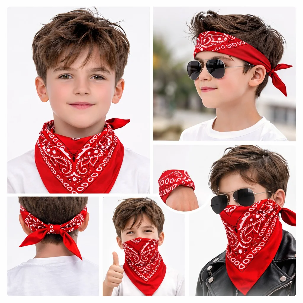 Kırmızı Kovboy Fuları Çocuk Bandana Western Desenli Boyun Fuları görsel 2