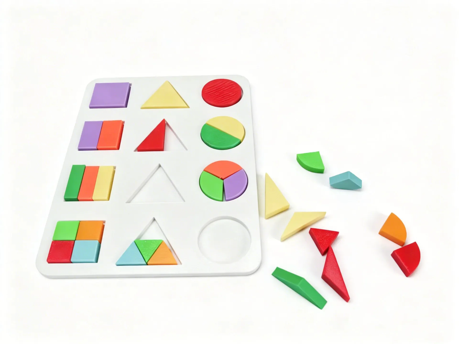 3D Baskı Geometrik Şekiller ve Kesirler Eğitim Seti - Renkli Şekil Eşleştirme Puzzle, Montessori Öğretim Materyali