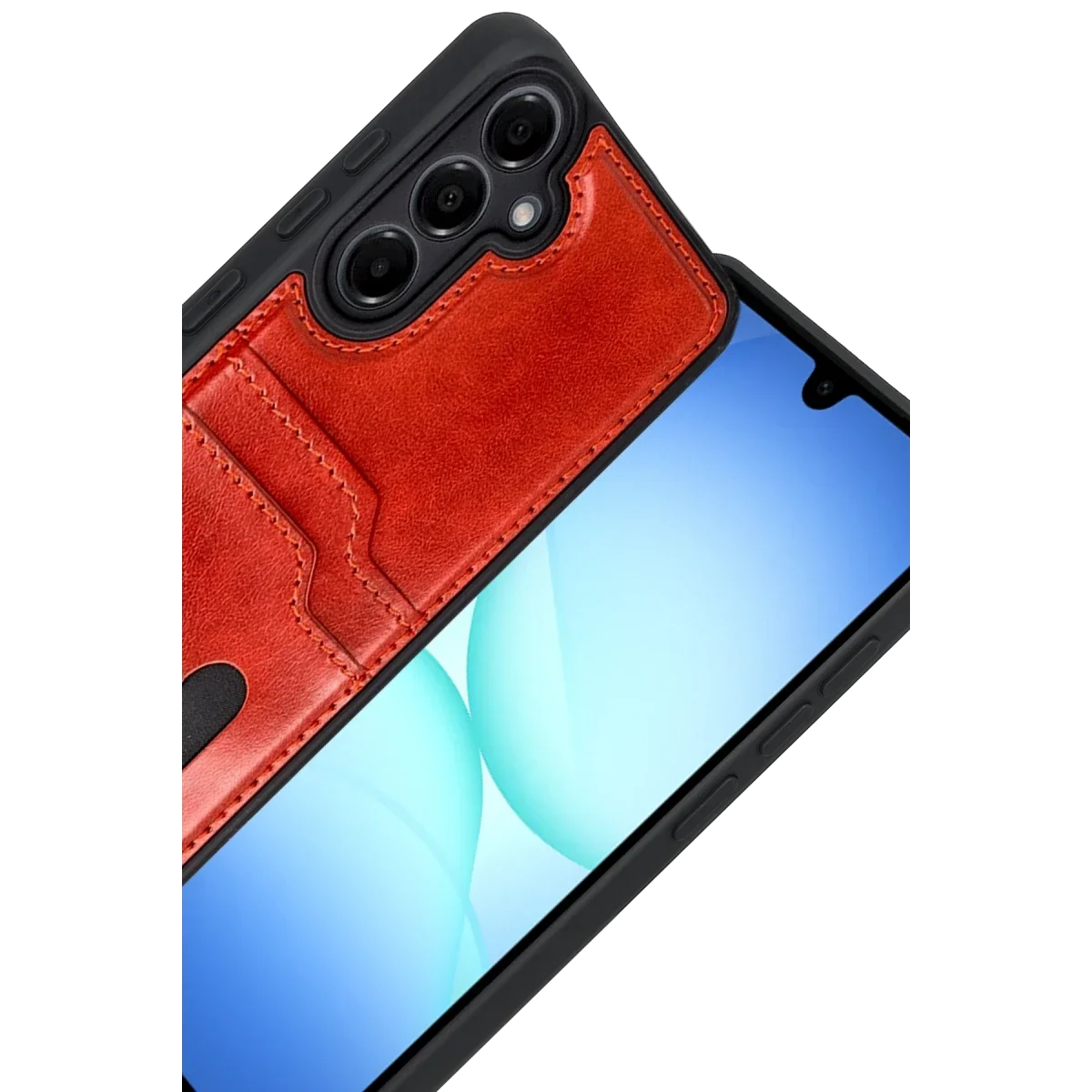 Samsung Galaxy A17 5G Sara Kartvizitli Deri Kılıf - Kırmızı görsel 2
