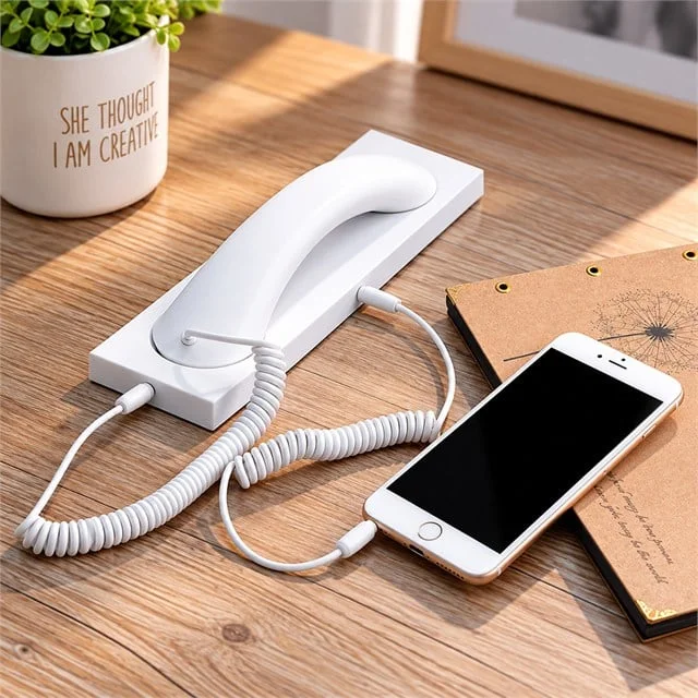 PM-39122 Retro-Nostaljik 3.5mm Girişli Beyaz Telefon Ahizesi görsel 2
