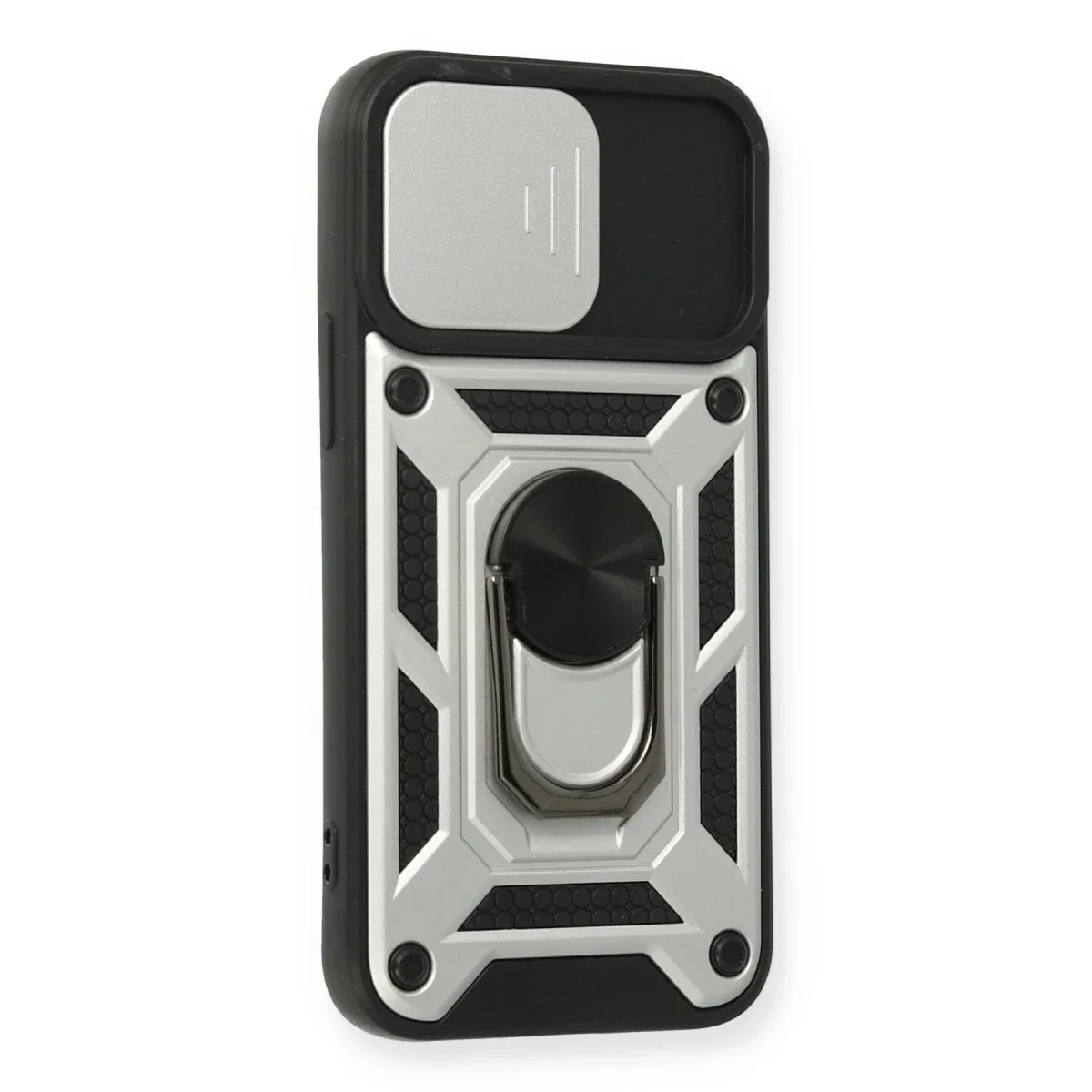 Apple iPhone 12 Mini Kılıf Pars Lens Yüzüklü Silikon - Gümüş görsel 2