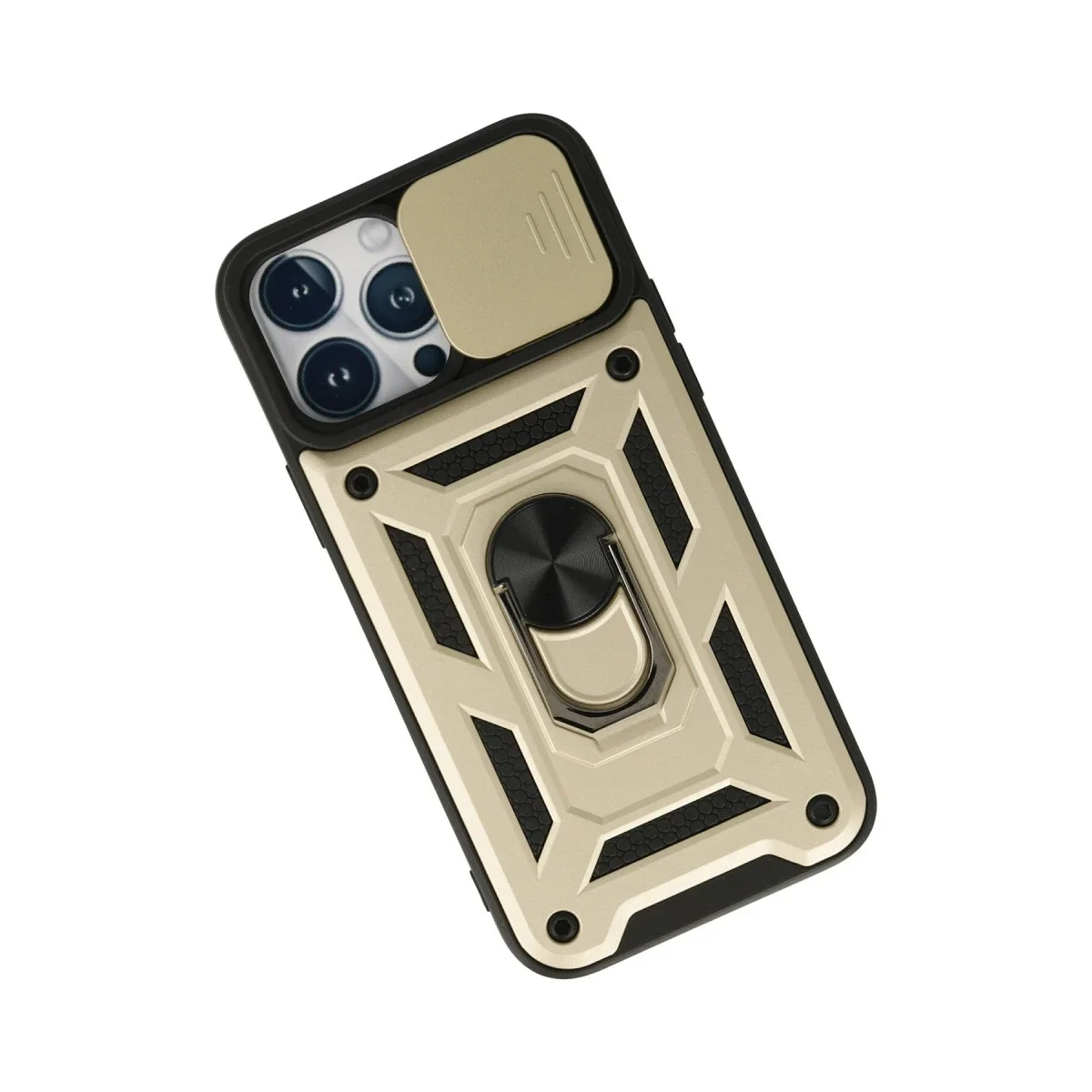 Apple iPhone 13 Pro Kılıf Pars Lens Yüzüklü Silikon - Gold görsel 3