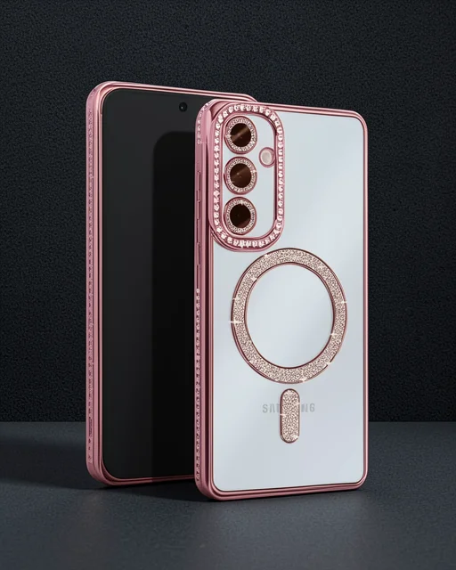 Samsung Galaxy S25 Kılıf Joke Simli Magneticsafe Kılıf - Pembe
