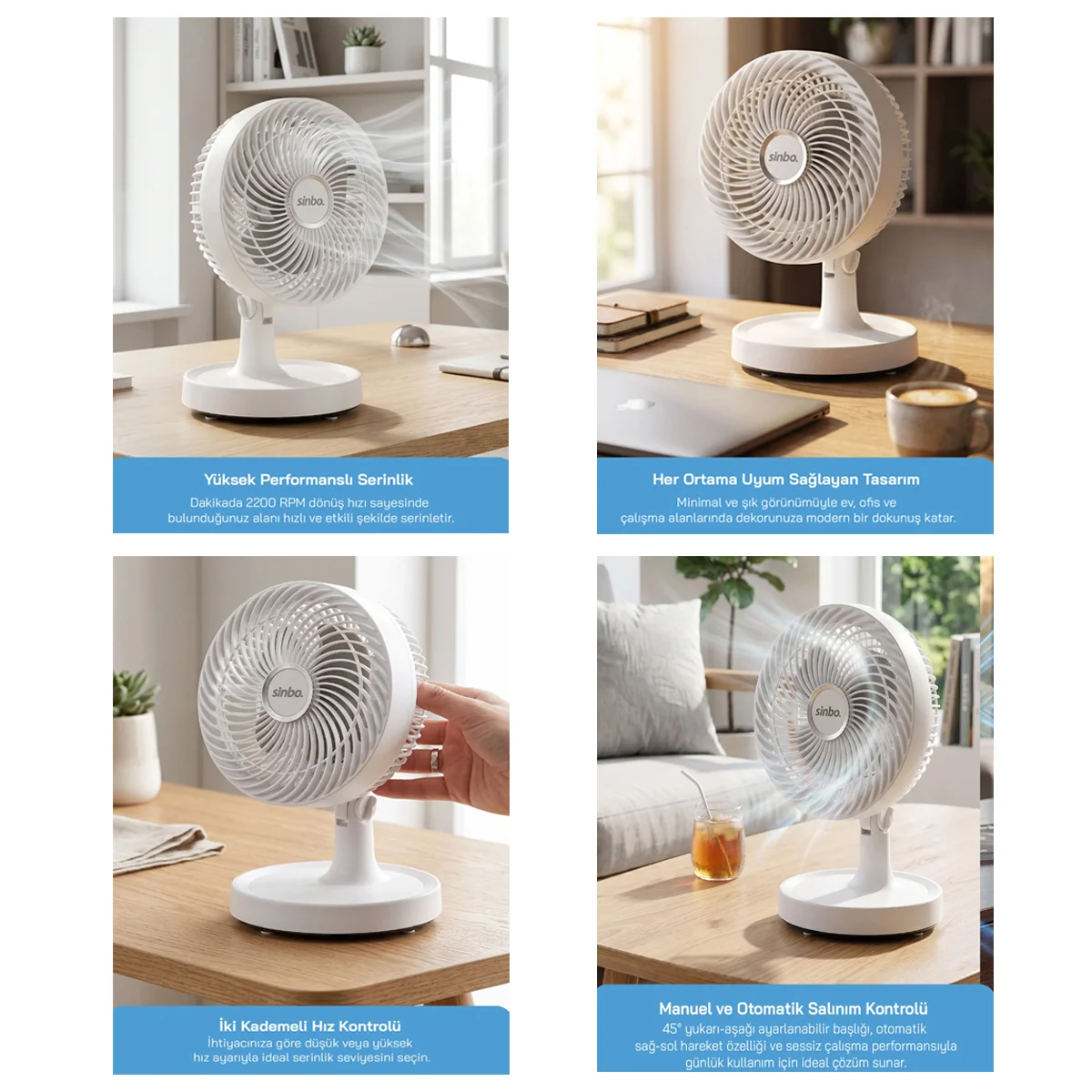12" Masaüstü Vantilatör - Kompakt Sessiz 2 Kademeli (Ev & Ofis) görsel 6