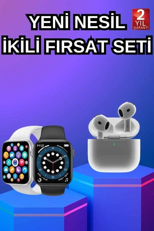 3.Nesil TWS Bluetooth Kulaklık ve Dokunmatik Ekran Akıllı Saat Sesli Görüşme görsel 2