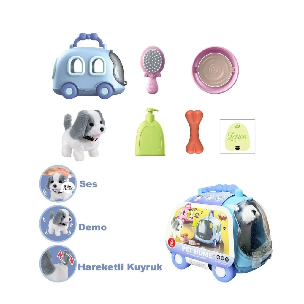 JND-6802 Taşıma Araba Çantalı Hareketli Pilli Köpek Set -Vardem Oyuncak görsel 5