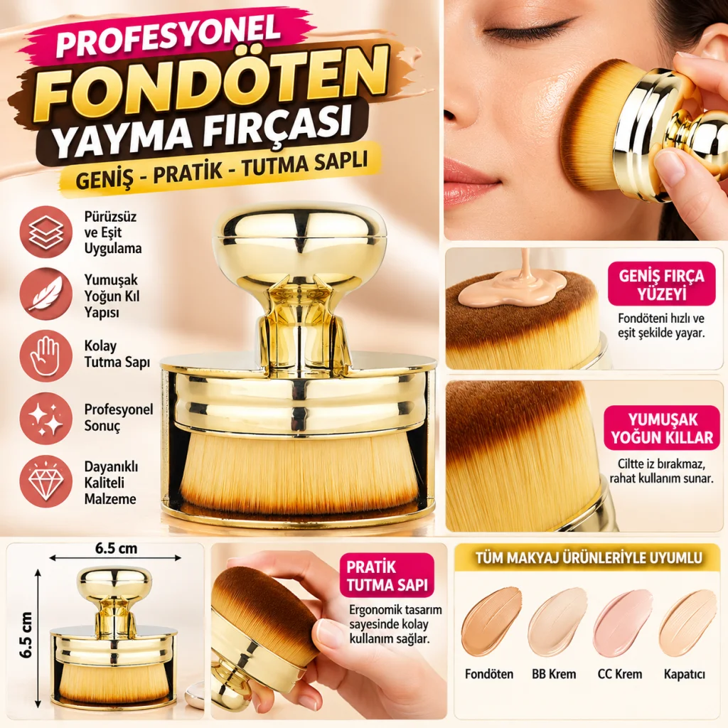 Profesyonel Geniş Pratik Tutma Saplı Gold Büyük Fondöten Yayma Fırçası