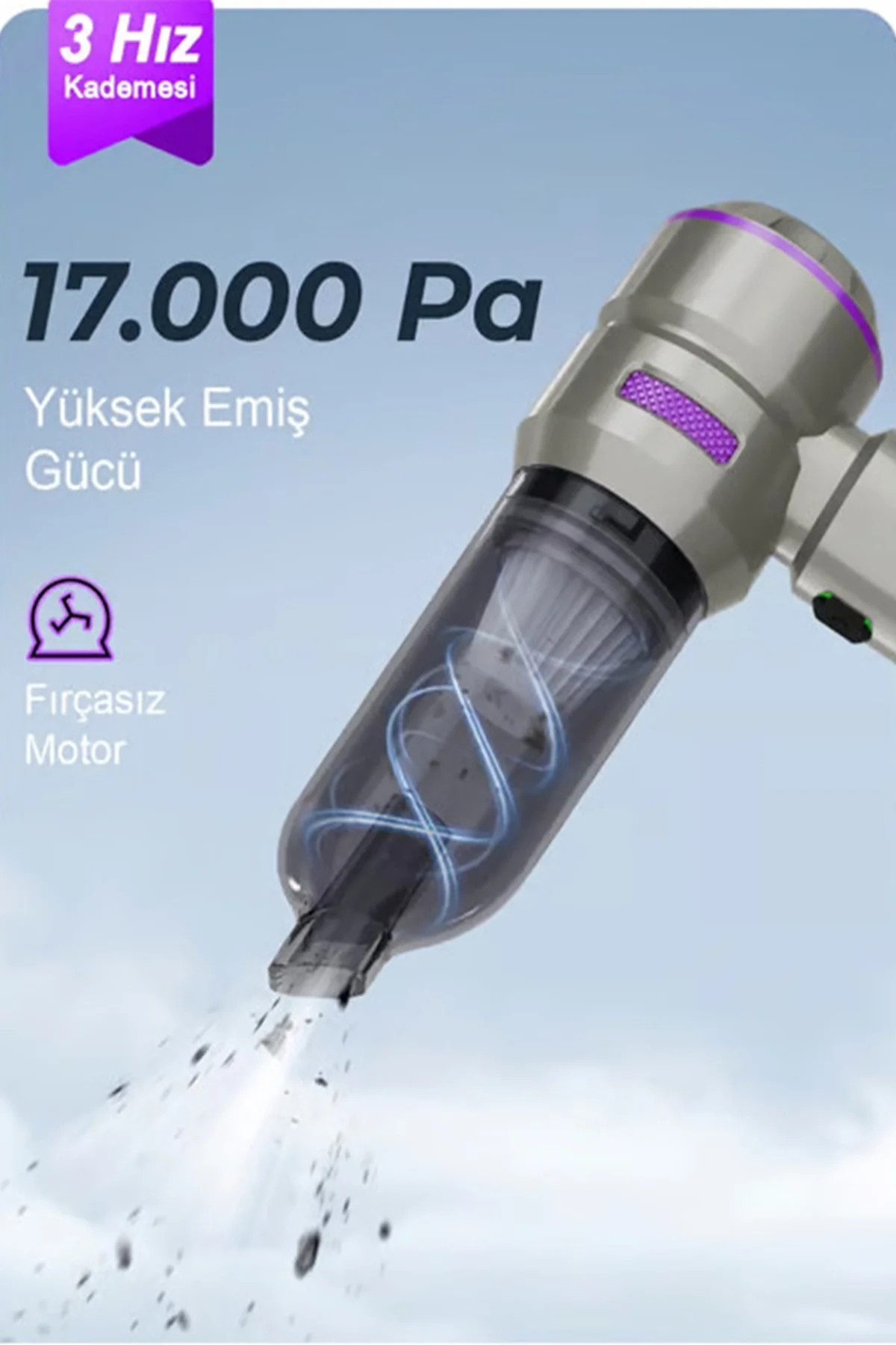 Kablosuz Taşınabilir Araç İçi El Süpürgesi 17000PA Güçlü Vakum 4’ü 1 Arada Çok Amaçlı Temizlik görsel 2