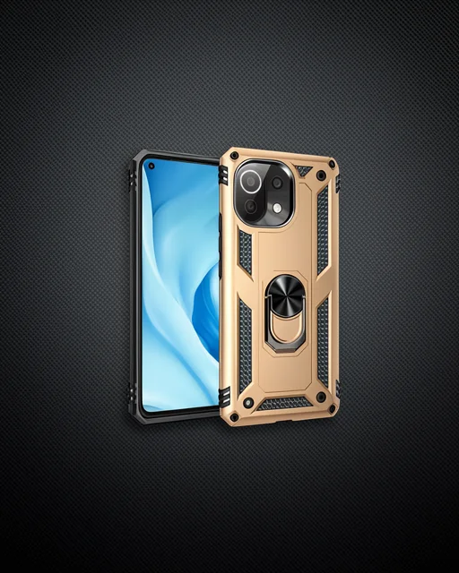 Xiaomi Mi 11 Lite Kılıf Sofya Yüzüklü Silikon Kapak - Gold
