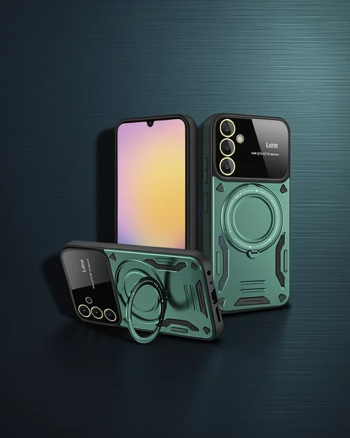 Samsung Galaxy A14 4g Kılıf Joy Lens Standlı Kapak - Koyu Yeşil