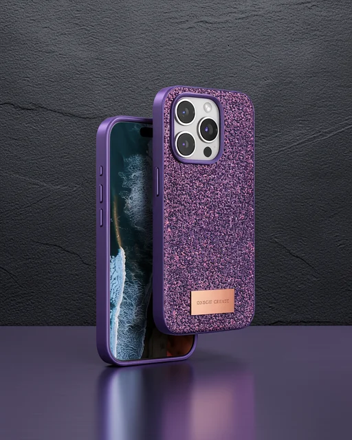 Onegif Apple İphone 15 Pro Max Bright Simli Kapak - Derin Mor