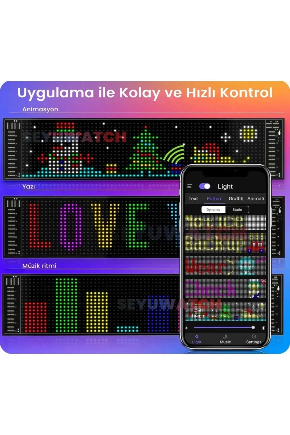 Led Ekran Matrix Panel Cama Yapışan En Büyük Boy 16X96 led sayısı Araba Yazısı 12cm-59.5cm görsel 4