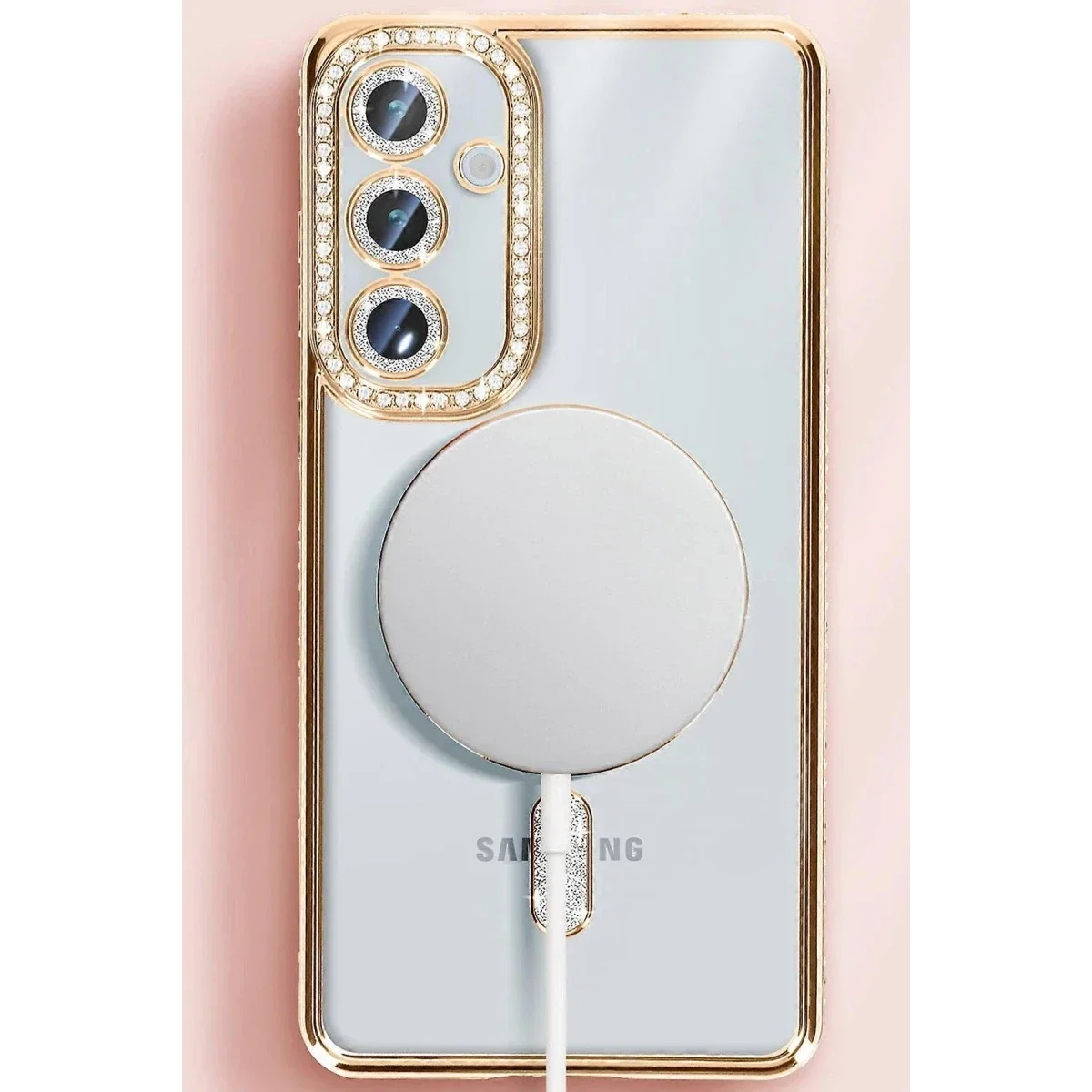 Samsung Galaxy S25 Kılıf Joke Simli Magneticsafe Kılıf - Gümüş görsel 2