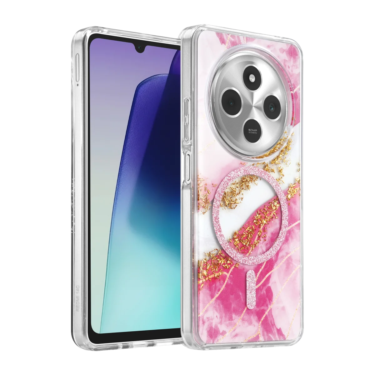Onegif Xiaomi Redmi 14C Lotus Simli Magsafe Kapak - Pembe