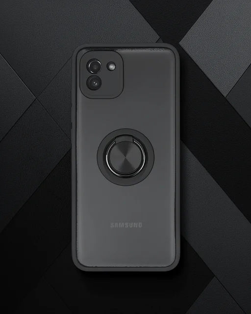 Samsung Galaxy A03 Kılıf Montreal Yüzüklü Silikon Kapak - Siyah