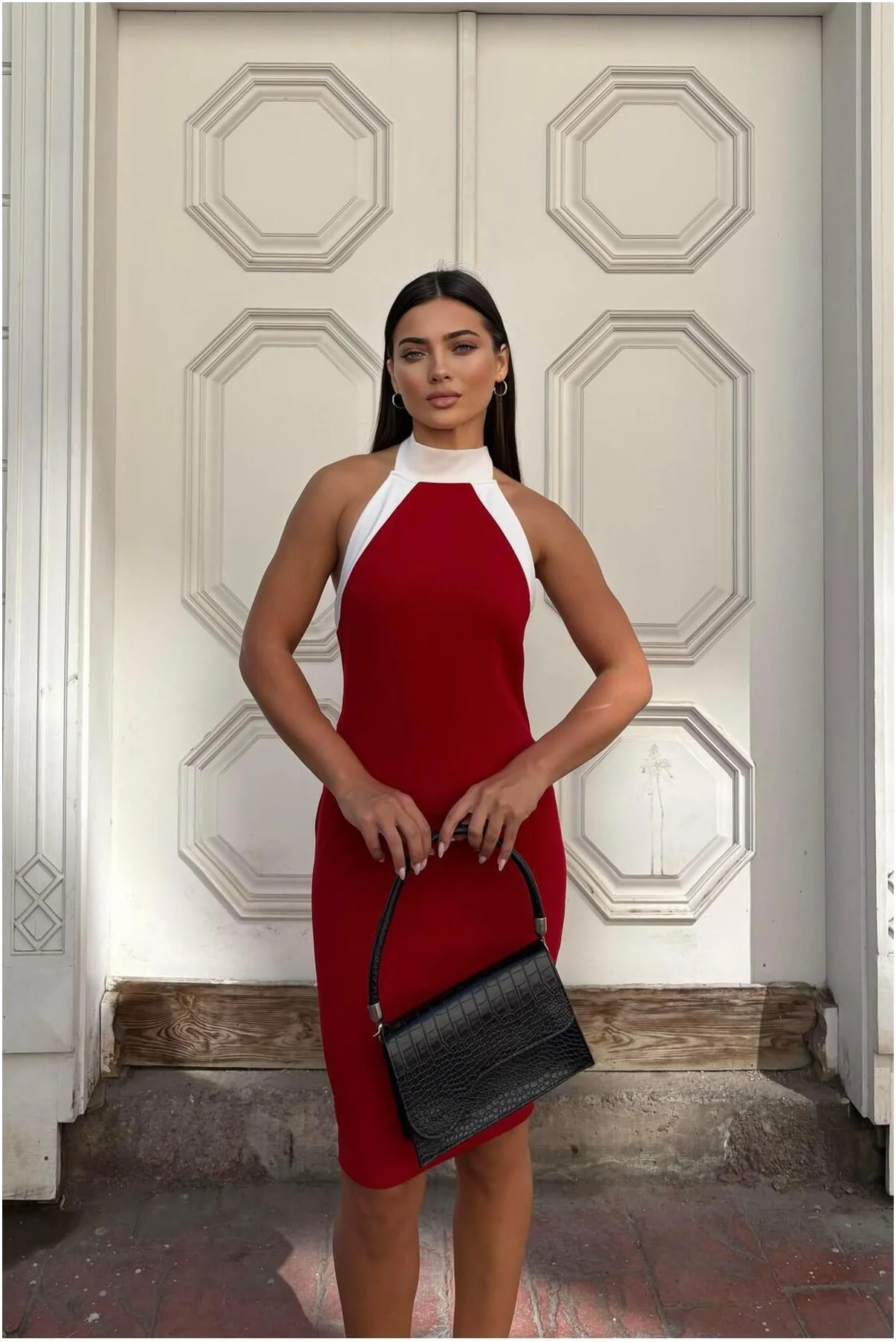 Kadın Şık Detay Balıkçı Yaka Balık Kesim Abiye Elbise görsel 3