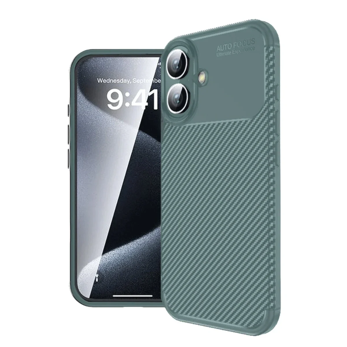 Apple iPhone 16 Plus Kılıf Auto Focus Karbon Kapak - Koyu Yeşil