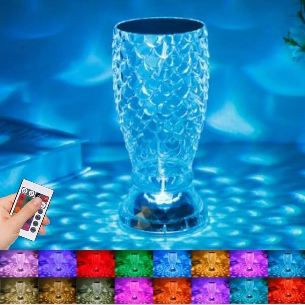 Balık Süzgeç Model USB Şarjlı Kumandalı 16Farklı Işık Modlu Masa Üstü Kristal Akrilik Led (adet fiyatıdır) görsel 5