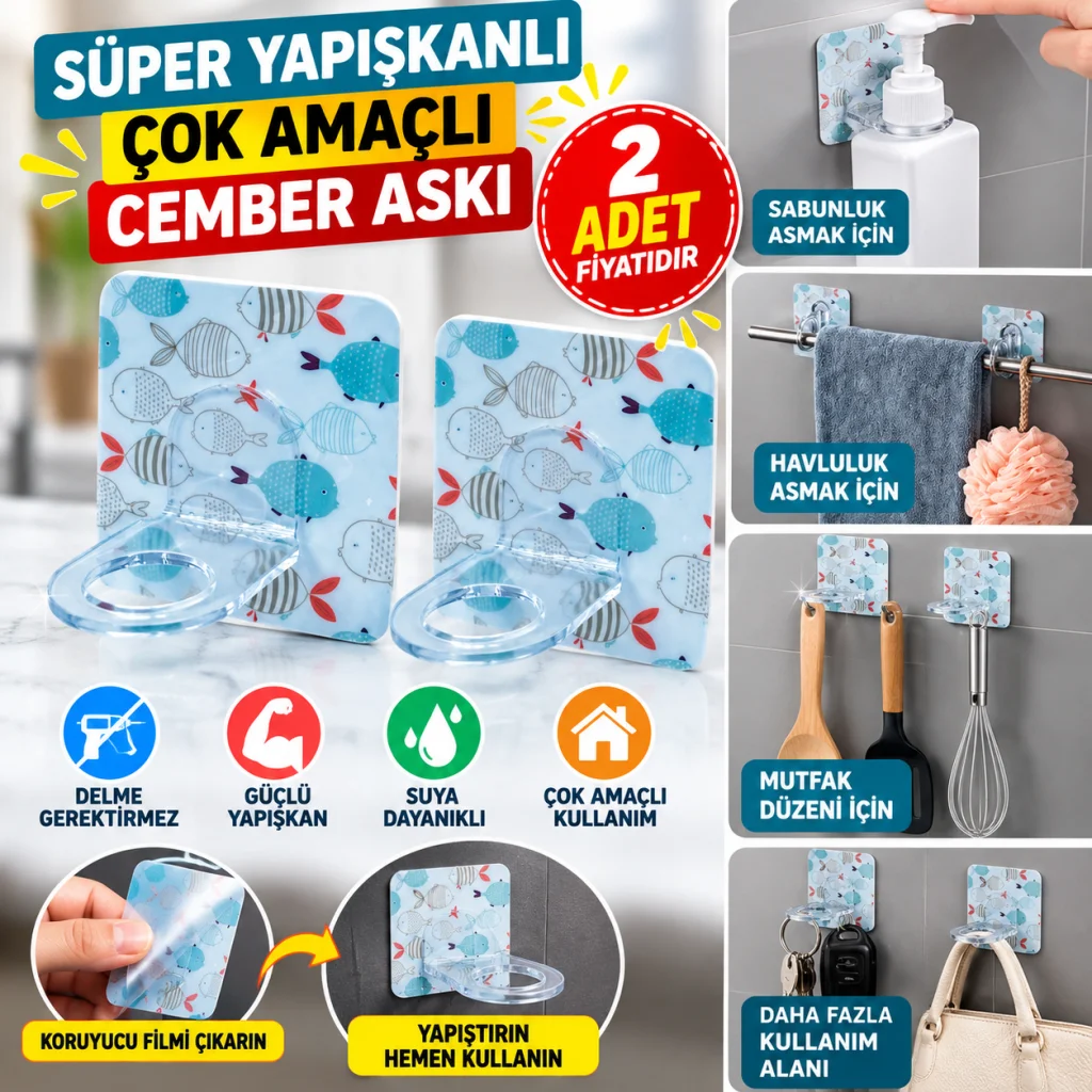 Süper Yapışkanlı Çok Amaçlı Cember Askı 2 Adet
